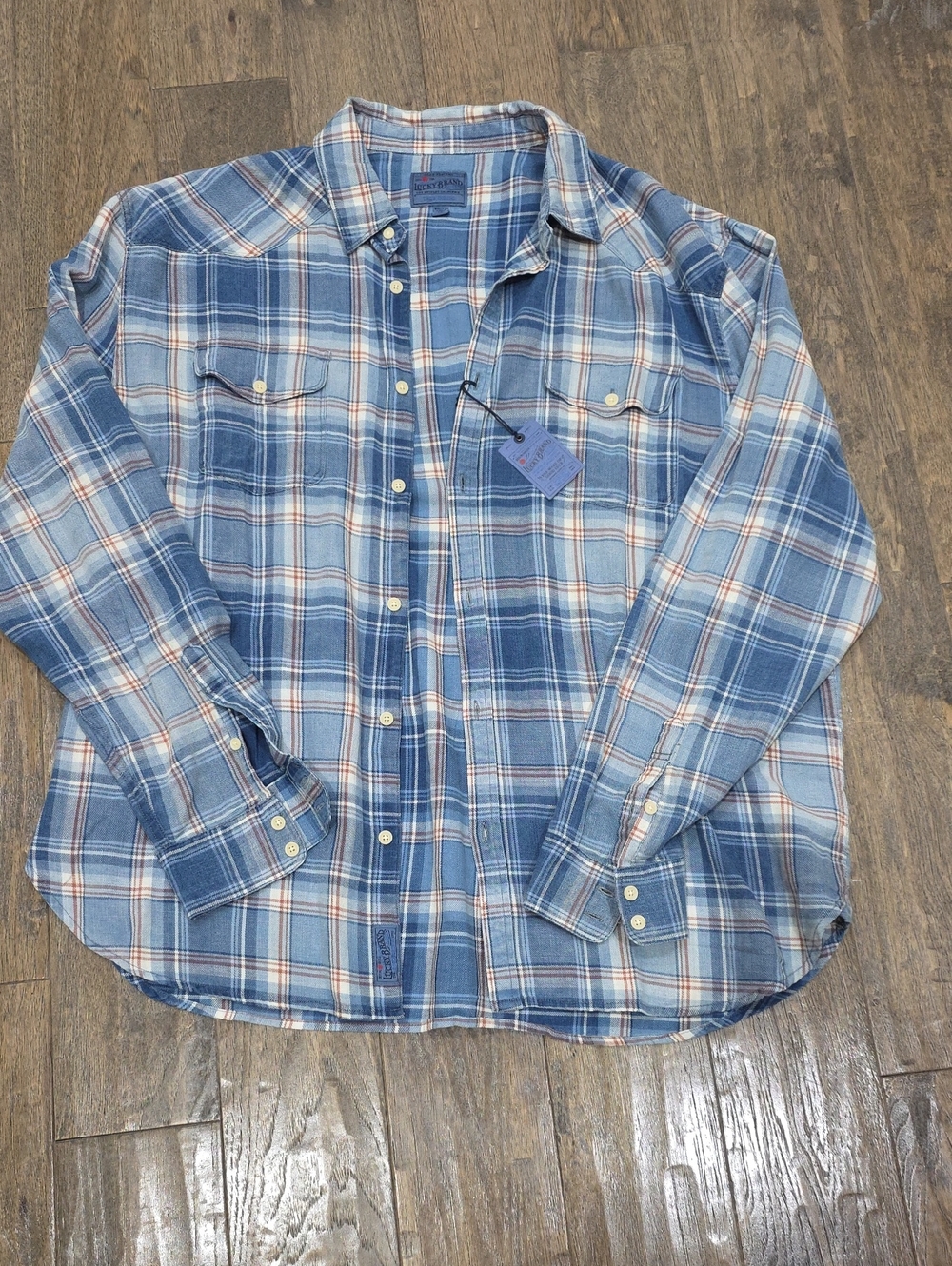 Lucky Brand Light & Navy Blue Plaid Button-Down Shirt